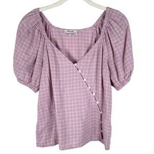 Madewell XS Plaid Linen Puffy Sleeve Top